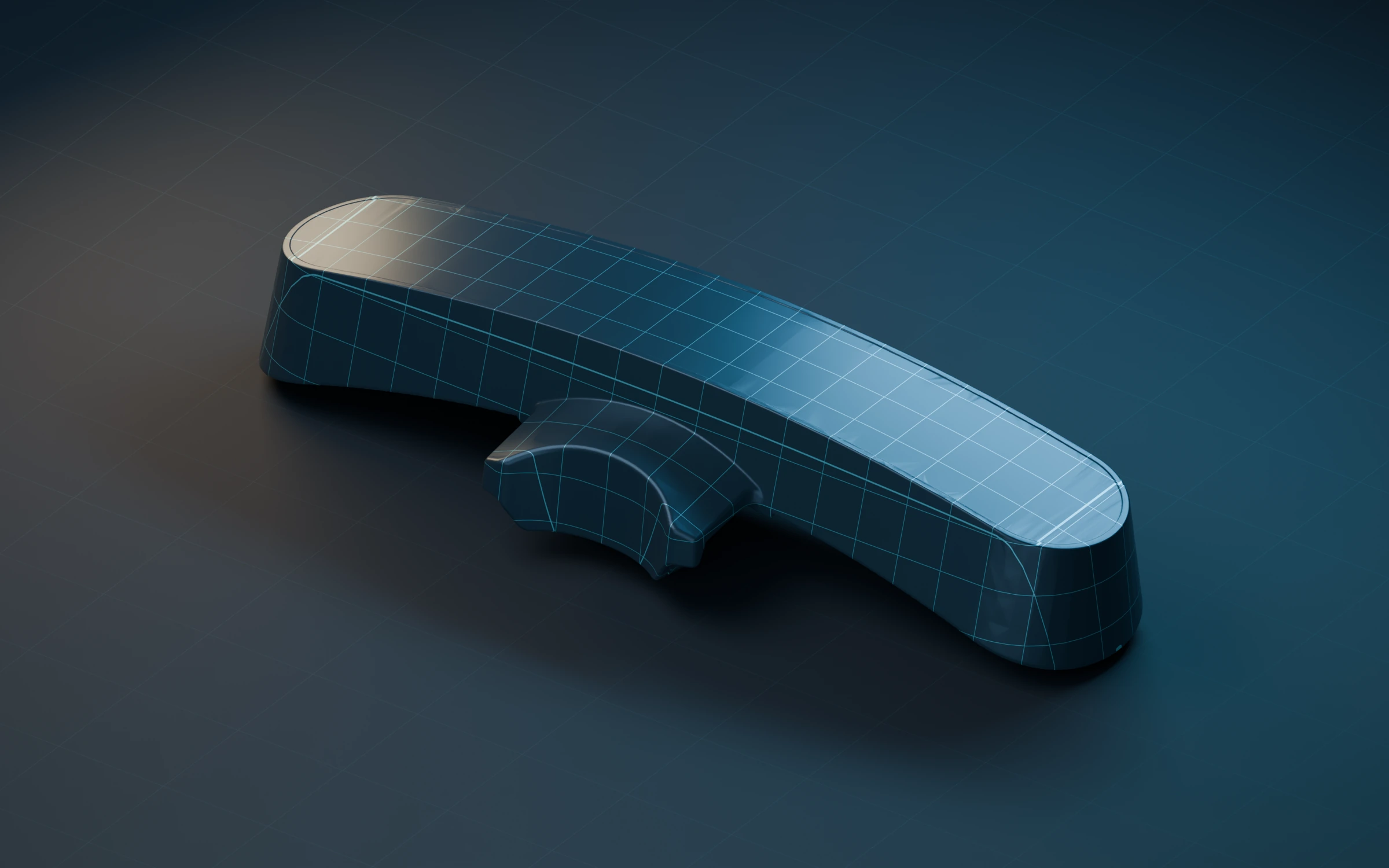 Camera exterior reference mesh shown with a cyan graphic grid